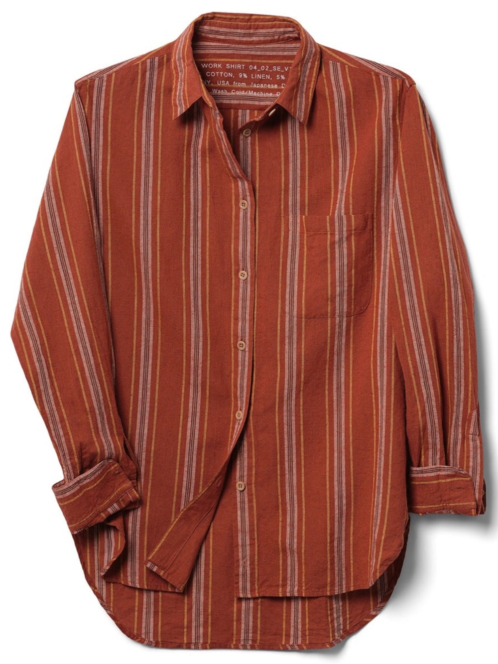 Four Objects Rust Brown Striped Button-Up Shirt- size medium